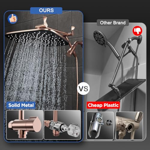 Veken 11.8" Rain Shower Head with Handheld, High Pressure Handheld Shower Heads with Multi Spray Modes,Rainfall Combo with 15" Metal Extension Arm,Detachable Dual Shower,Long 6 ft. Hose,Brushed Nickel