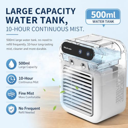 Portable Air Conditioner Fan with 3 Speeds, 2 Modes & 500ML Water Tank