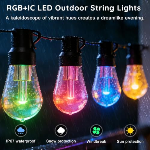 300FT RGB+IC Outdoor String Lights Dimmable Waterproof LED Bulbs - Multicolor DreamColor Chasing Lighting