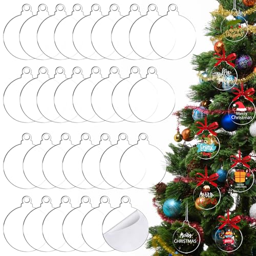 Clear Acrylic Ornament Blanks 3-Inch - 100 Pack for DIY Christmas Crafts