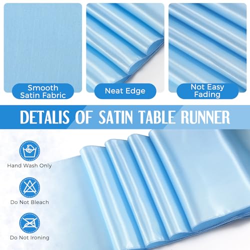 White and Blue Plastic Tablecloths with Satin Table Runner Set - Tudomro 12 Pcs