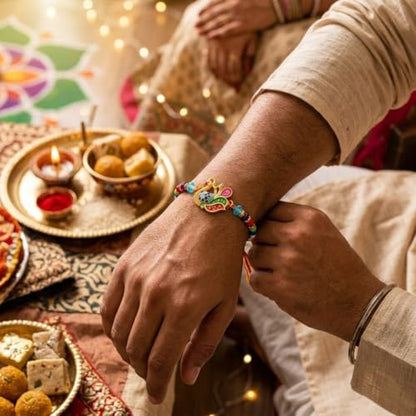Blue Evil Eye Rakhi Set with Kumkum Holder Thali & Ritual Essentials