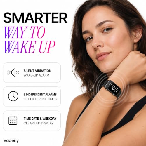 Vadeny Black Vibrating Alarm Wristband Silent Heavy Sleepers Teen Gift