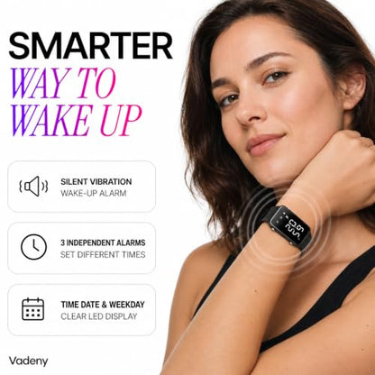 Vadeny Black Vibrating Alarm Wristband Silent Heavy Sleepers Teen Gift