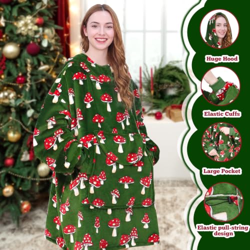 Women Wearable Blanket Hoodie Christmas Mushroom Gifts for Women Adults - Mushroom / Adult