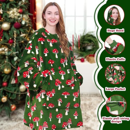Women Wearable Blanket Hoodie Christmas Mushroom Gifts for Women Adults - Mushroom / Adult