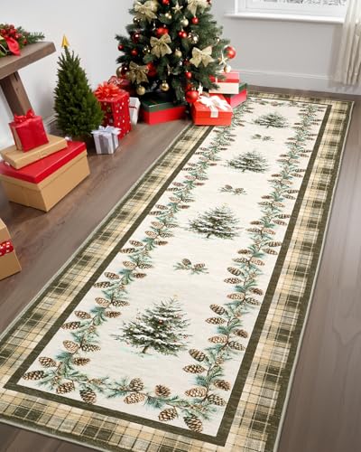 Brown Christmas Runner Rug 2x6 ft Non-Slip Washable Holiday Entryway Carpet
