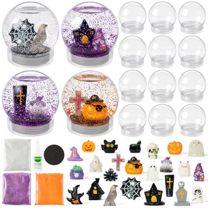 Halloween Snow Globe DIY Craft Kit with Figurines and Glitter – 12 Pack