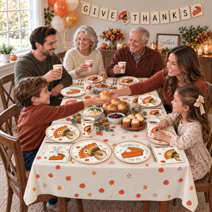 Thanksgiving Party Supplies Kit with Plates, Cups, Napkins, Tablecloth & Banner