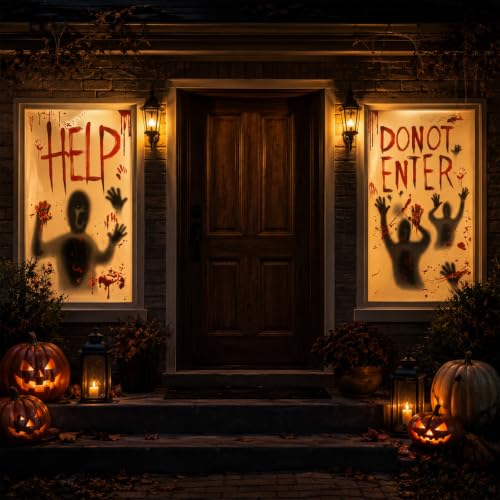 Halloween Bloody Window Posters Set - Black and Red 2 Pieces