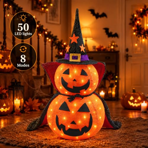 3FT Collapsible Halloween Pumpkin Decorations for Porch Yard & Home - 2-Tier