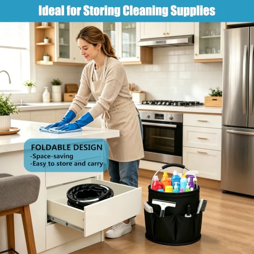Large Cleaning Caddy with Handle and 6 Pockets, 17L Portable Organizer for Home and Garden