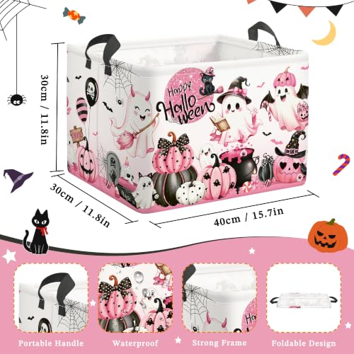 Pink Halloween Spooky Storage Basket with Handle - Cauldron / 40x30x30 cm