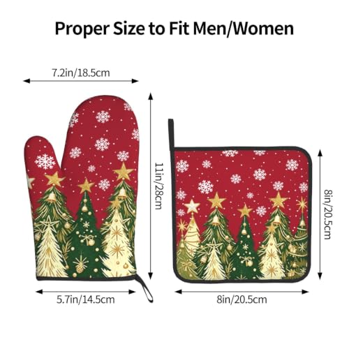 Christmas Tree Oven Mitts and Pot Holders Set - Pine Tree Design, 2 Pack