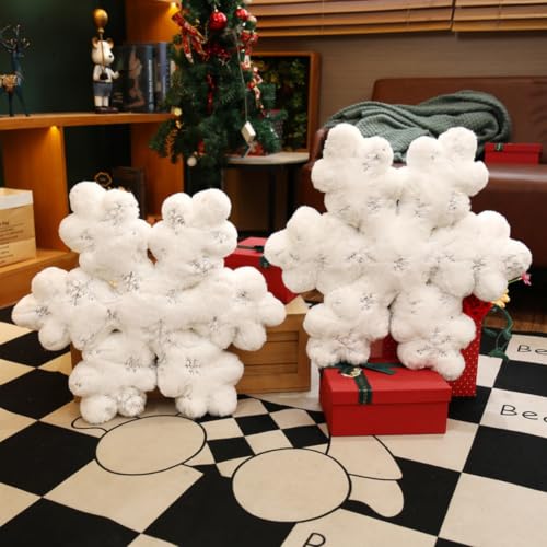 Christmas Snowflake Throw Pillows - White Plush Decorative Cushions, 19.7 Inches, Set of 2
