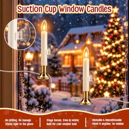 8 Pack Christmas Electric Window Candle Lights with Gold Base and Clear Bulbs