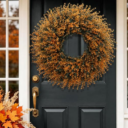 28-Inch Fall Boxwood Wreath for Front Door Decoration - Orange
