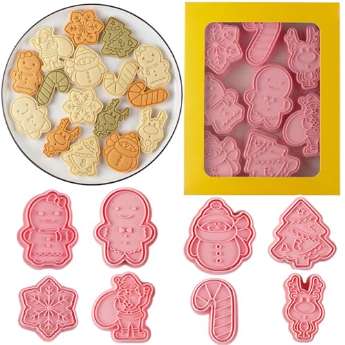 Pink Christmas Cookie Cutters Set 8 Pcs Baking Molds for Cookies Fondant and Pastries