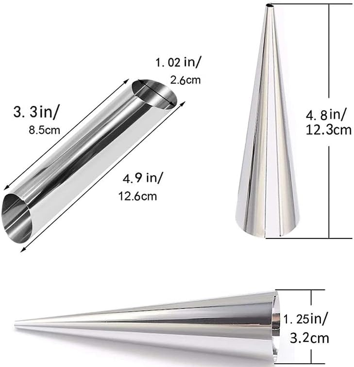 Skiennix 12-Piece Stainless Steel Cream Horn Molds - Non-Stick Baking Cones for Pastries & Croissants