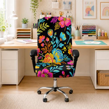 Boho Floral Stretch Office Chair Cover for High Back Desk Computer Chair - Vibrant Botanical Pattern