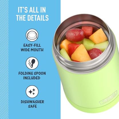 THERMOS FUNTAINER 16 Ounce Stainless Steel Vacuum Insulated Food Jar with Folding Spoon, Neon Lime