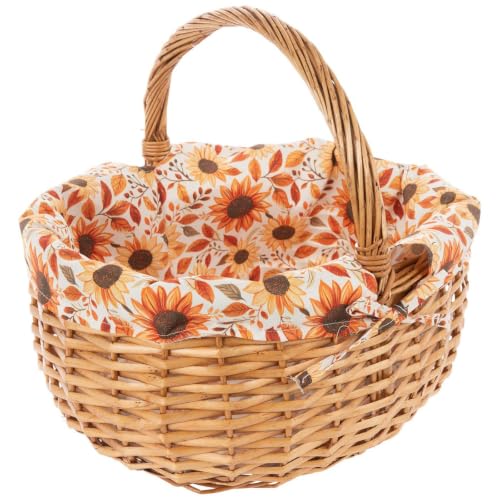 Fall Leaves and Flowers Willow Basket with Handle - Autumn Decor