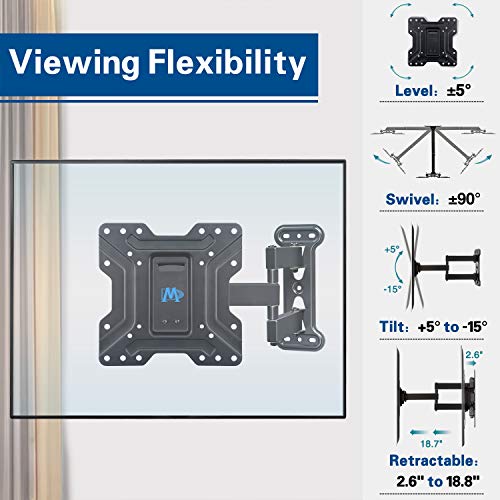 Mounting Dream Ultra Slim Full Motion TV Wall Mount, Low Profile Articulating TV Mount for 26 to 75 Inch TVs - Smooth Extension, Swivel, Tilt, Fits 16" Studs, Max VESA 400x400mm, Holds 88lbs