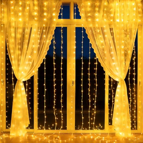 300 LED Fairy Curtain Lights with Remote & Timer - Warm White, 9.8ft x 9.8ft, Dimmable, USB Powered for Indoor & Outdoor Decor