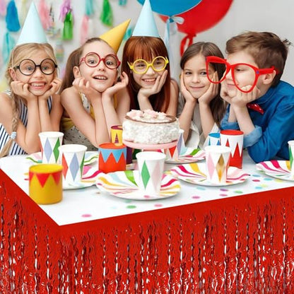 Red Foil Fringe Table Skirt 29x108 Inches Party Decorations for Weddings, Mardi Gras & Events - 6 Pack