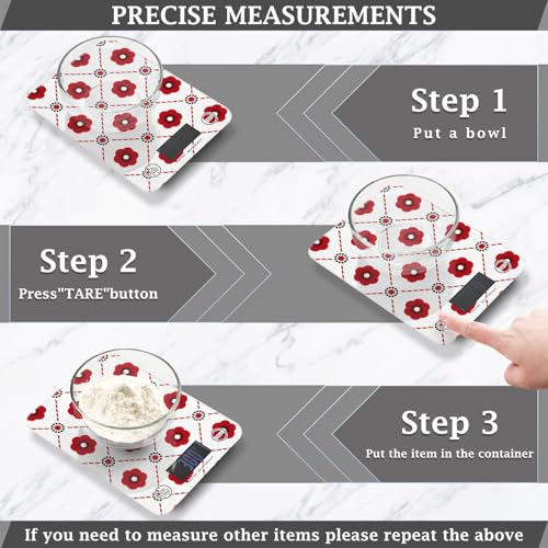 Food Scale Kitchen Scale Food Scales Digital Weight Grams and Ounces Small Electronic Food Scale for Baking Cooking Red Tile Flower