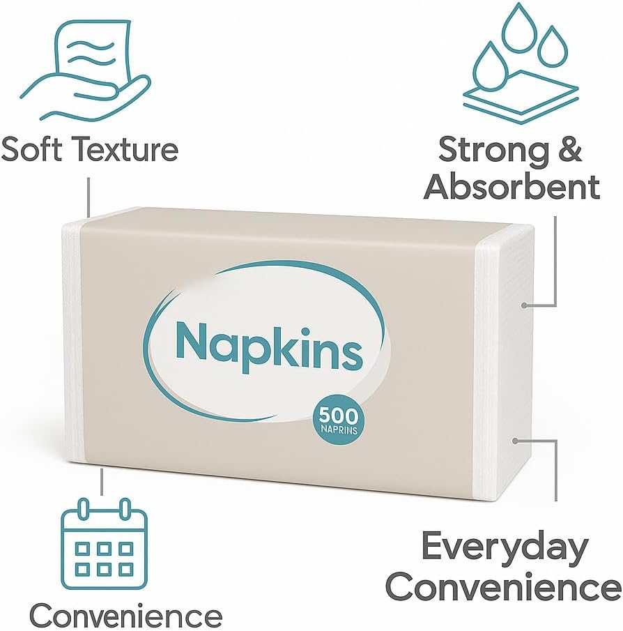 White Disposable Paper Napkins by [Brand Name] - 500 Count Soft Napkins for Home, Parties & Events