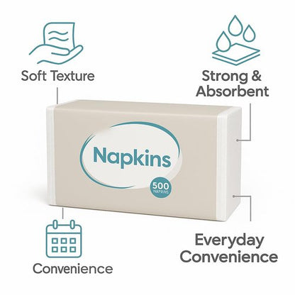 eSharks 12" x 12" White Disposable Paper Napkins 500 Count Soft Everyday Napkins for Home Parties Events Lunch Dinner Gatherings and General Use