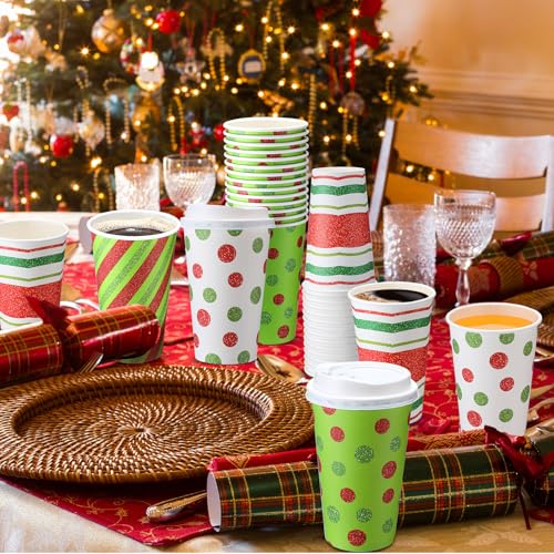 Christmas Coffee Cups with Lids 16oz Pack of 100 - Red Green Holiday Design