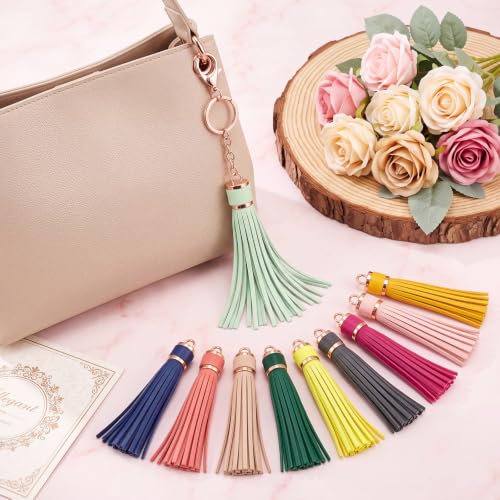 Multicolored Leather Keychain Tassels with Gold Caps - Set of 30