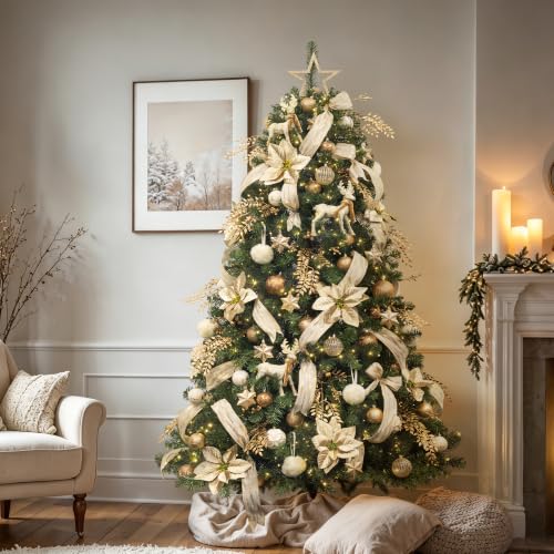 6ft Christmas Tree with Ornaments and Lights - Champagne All-in-One Holiday Decor