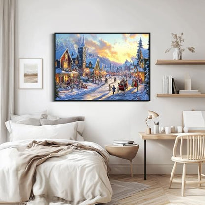 Thomas Kinkade Inspired Landscape Wall Art Framed Canvas - Christmas Street 30x24