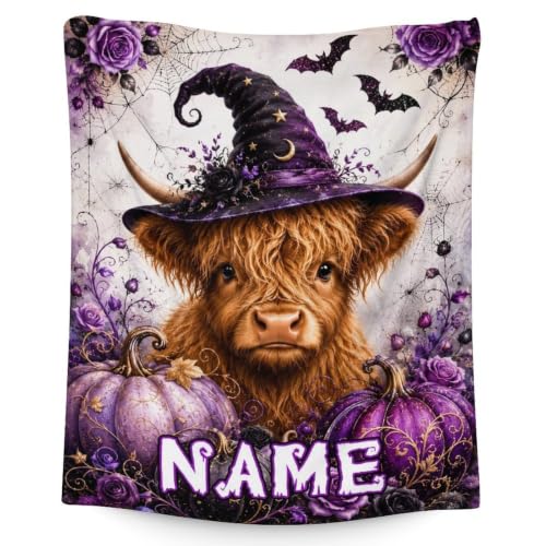 Purple Highland Cow Custom Blanket for Girls, Kids & Adults