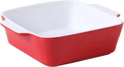 DOWAN 8x8 Ceramic Baking Dish - Versatile Square Casserole Pan for Brownies & Lasagna | 2 Quart, Red