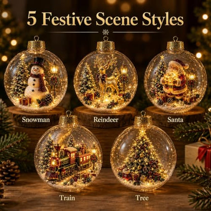 3D Glowing Christmas Scene Ornament Set - Festive Holiday Decor