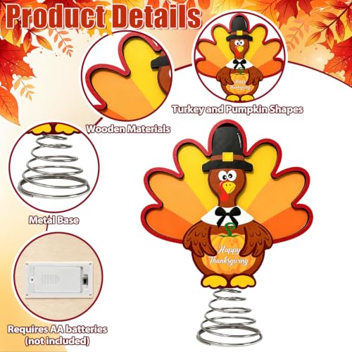 10 Inch LED Thanksgiving Turkey Tree Topper with Pumpkin Design