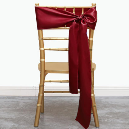 Regine Burgundy Chair Sashes - 50 Pack Dark Red Satin Ribbons for Wedding & Party Decor