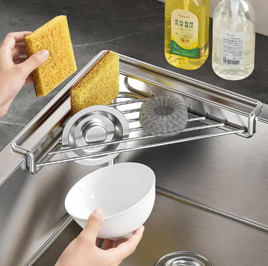 2pcs Stainless Steel Corner Sink Shelf with Triangular Wire Rack Kitchen Organizer