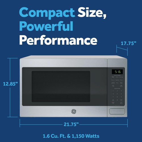 GE Countertop Microwave Oven - 1,150-Watt Capacity | 1.6 Cu. Ft. | 8 Auto Cooking Settings & Child-Lock