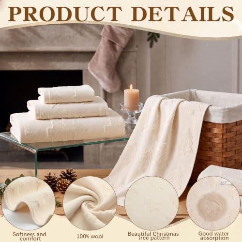 Christmas Bath Towels Set - 6 Piece Beige Tree Bathroom Decor