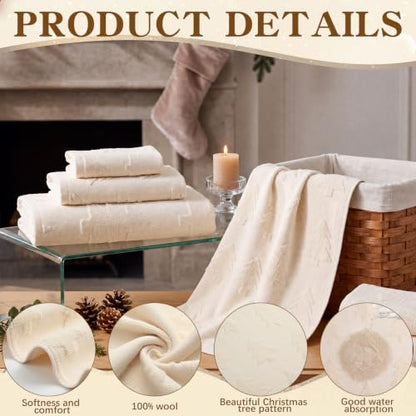 Christmas Bath Towels Set - 6 Piece Beige Tree Bathroom Decor