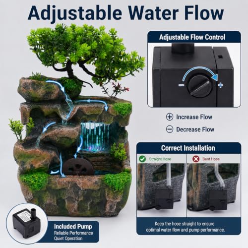 Tabletop Water Fountain with LED Lights Indoor Rockery Decor