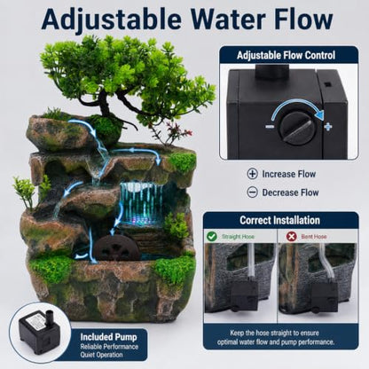 Tabletop Water Fountain with LED Lights Indoor Rockery Decor