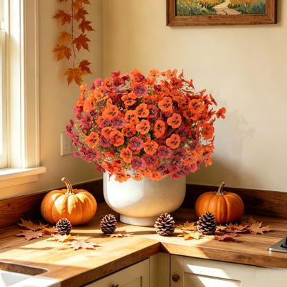 Artificial Fall Flowers for Outdoors Faux Pansies - Weather-Resistant Seasonal Decor