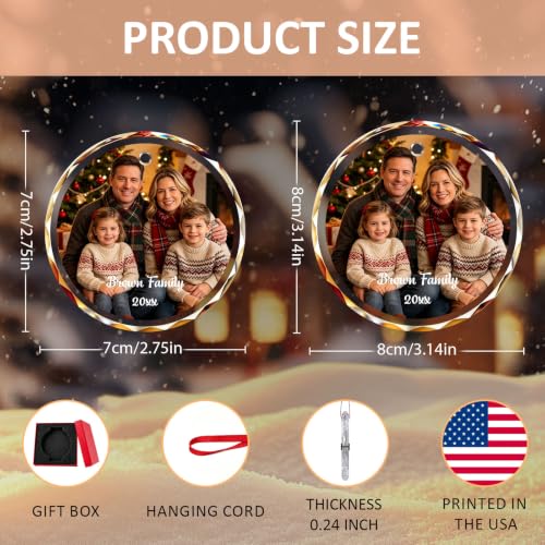 Personalized Photo Glass Ornament with Name & Date - Custom Holiday Keepsake - 02 Photo & Text Variation