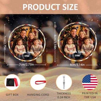 Personalized Photo Glass Ornament with Name & Date - Custom Holiday Keepsake - 02 Photo & Text Variation